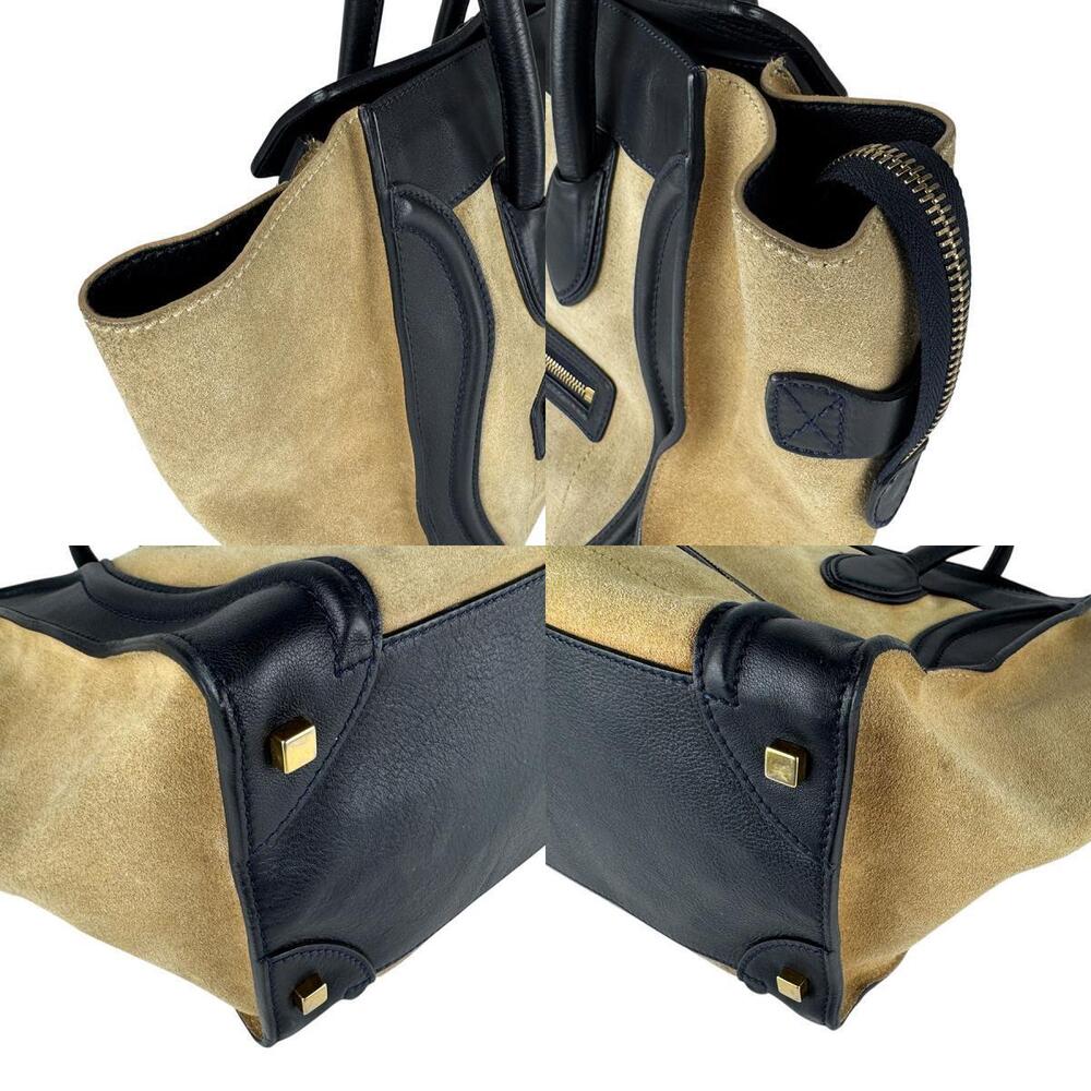Celine Luggage Shopper Handbag Suede Leather Beige Tan Navy Blue - Picture 3 of 4